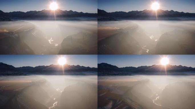 新疆鸟瞰图高山云雾峡谷云雾雾气