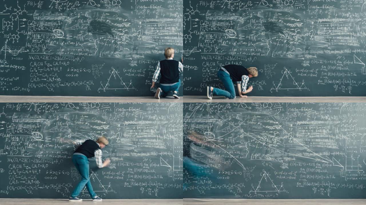 课堂中创意教师在黑板上书写公式的延时