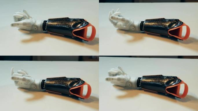 仿生手臂在移动手指。真正的机器人类手臂。
