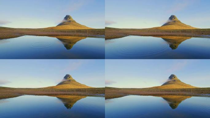 WS风景优美，宁静的冰岛柯克朱费尔山和湖景观