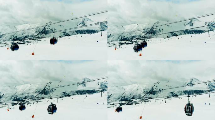 滑雪胜地有电缆铁路的冬季景观