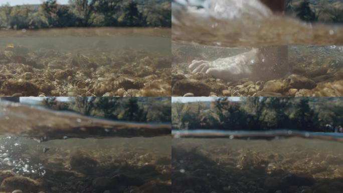 水下的人脚。在水中走路水下镜头