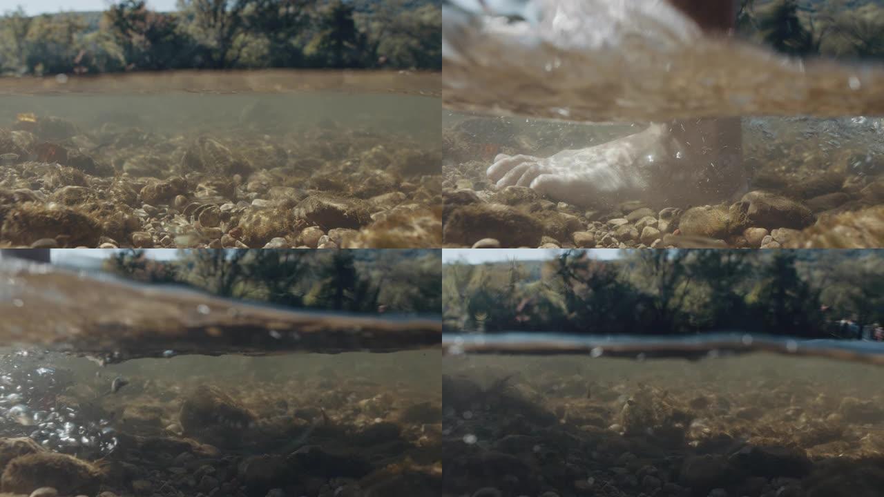水下的人脚。在水中走路水下镜头
