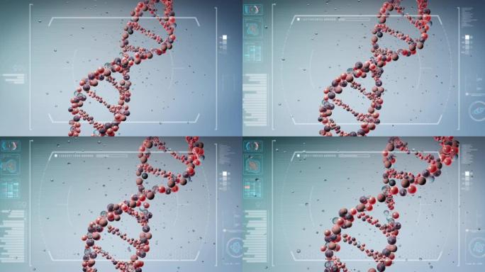 在未来科学实验室中，用显微镜分析了微型高科技dna分子的慢动作宏观，以进行生物化学和dna研究。