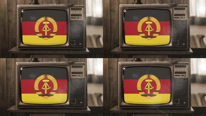 复古电视上的德意志民主共和国 (东德) 国旗。