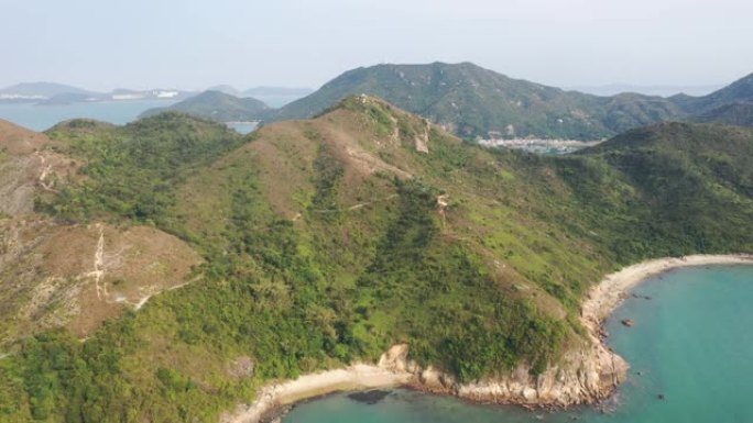 香港南丫岛生态山脉湖泊航拍现代化都市