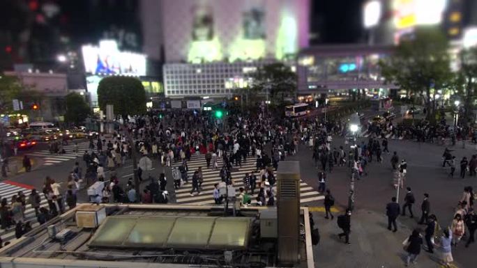 涩谷十字路口街头航拍延时街头夜景延时马路