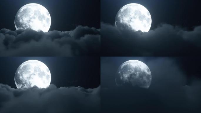在月光下飞越积云