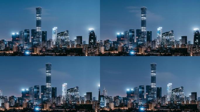 北京天际线和市中心夜间/北京，中国的T/L全景