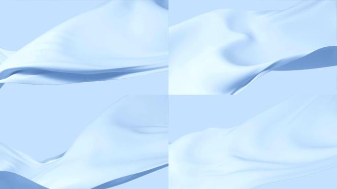 美丽的蓝色丝质布在风中无缝挥舞。抽象柔软纺织品在空中缓慢移动的循环3d动画。