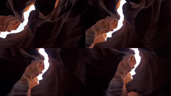 美国犹他州下羚羊峡谷纳瓦霍部落公园低角度平移镜头。