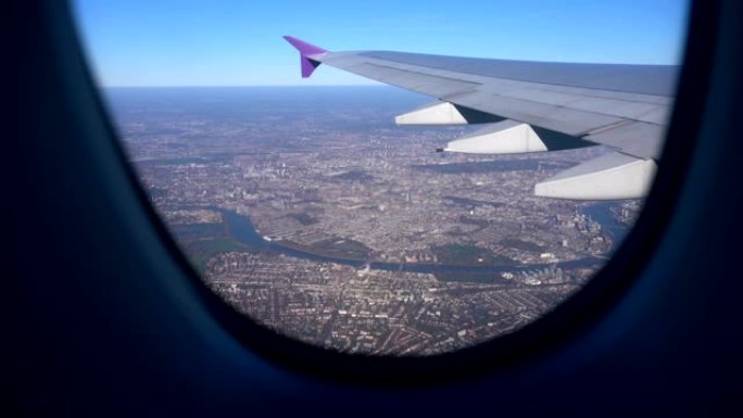 从英国Wing飞机上拍摄的伦敦市中心和泰晤士河的鸟瞰图