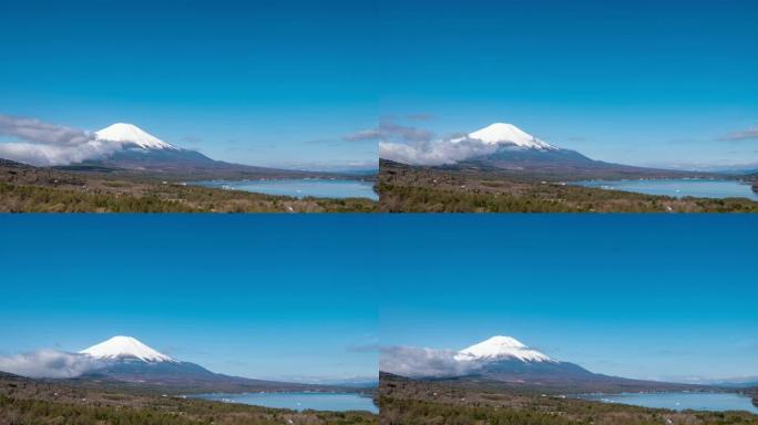 日本富士山早上流动云山顶