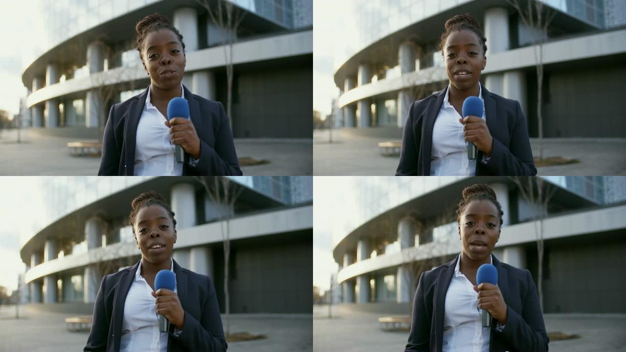现场女记者外国人记者国外记者黑人记者采访