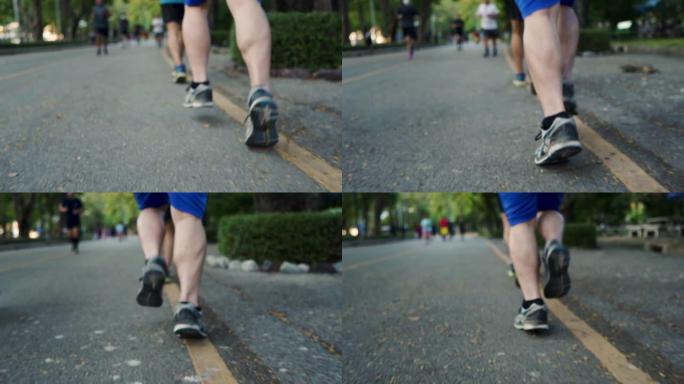 公园跑步者慢跑跑鞋后部低角低剖面图