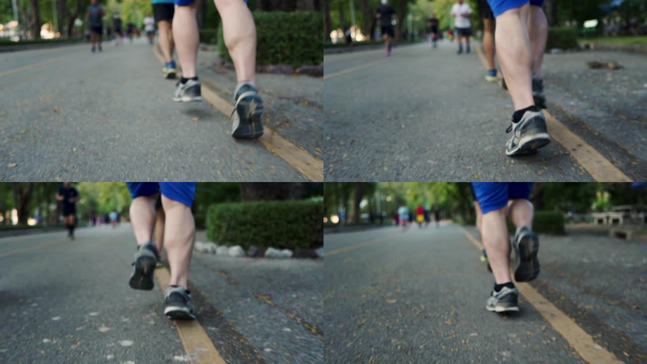 公园跑步者慢跑跑鞋后部低角低剖面图