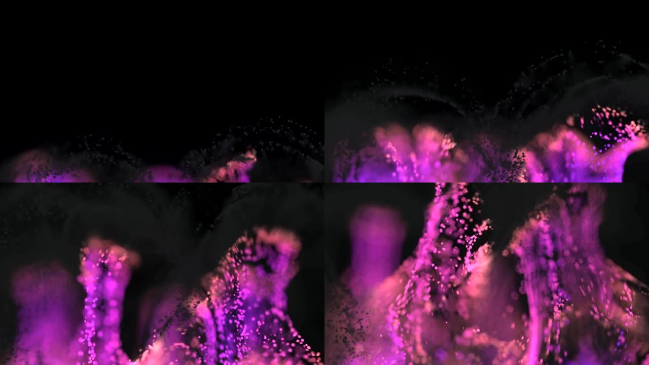 4K CGI抽象发光涂料粉末模拟