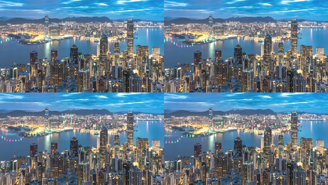 香港现代金融大厦与股票交易概念