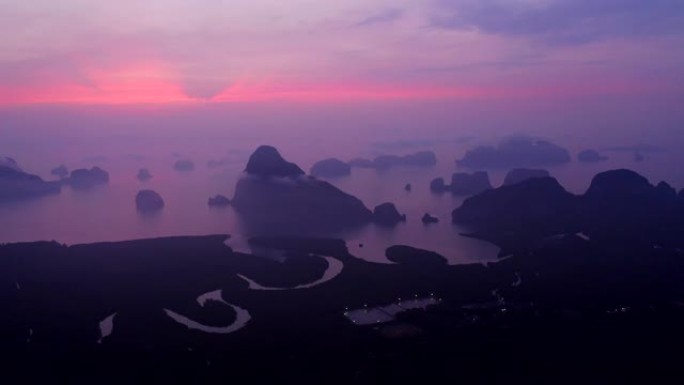 从泰国攀牙山尼奇视点看攀牙湾美丽的日出景色