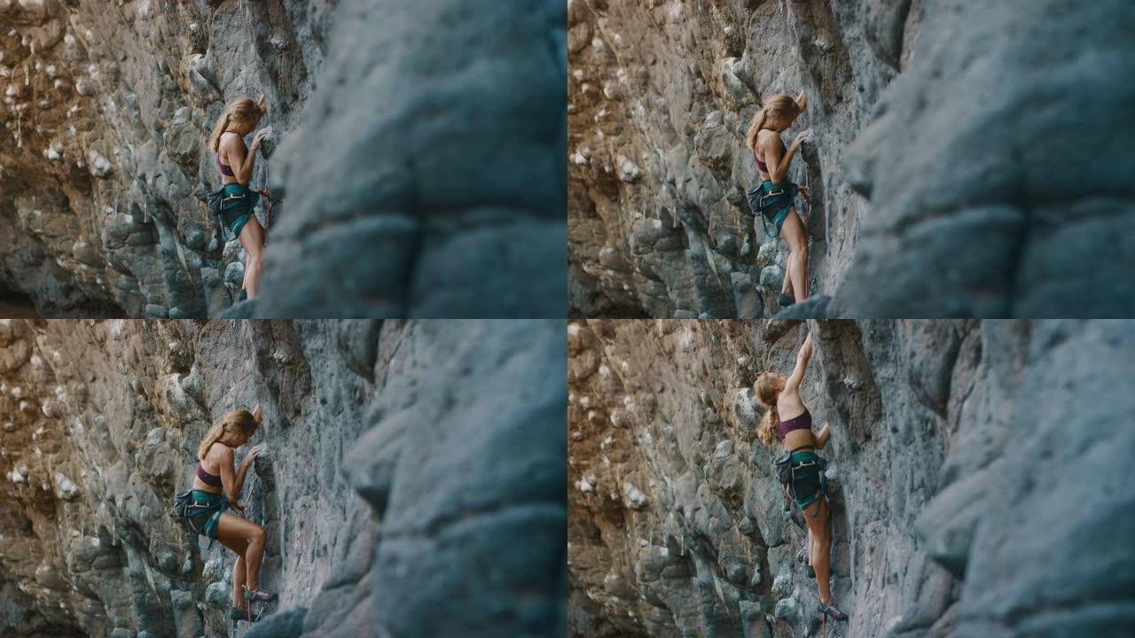 适合女性运动攀登女性攀岩运动员户外攀岩极