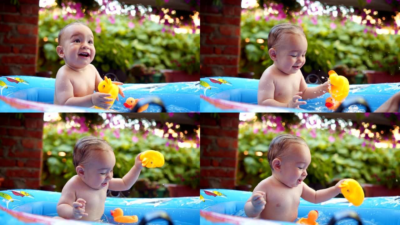 儿童游泳池里的男婴