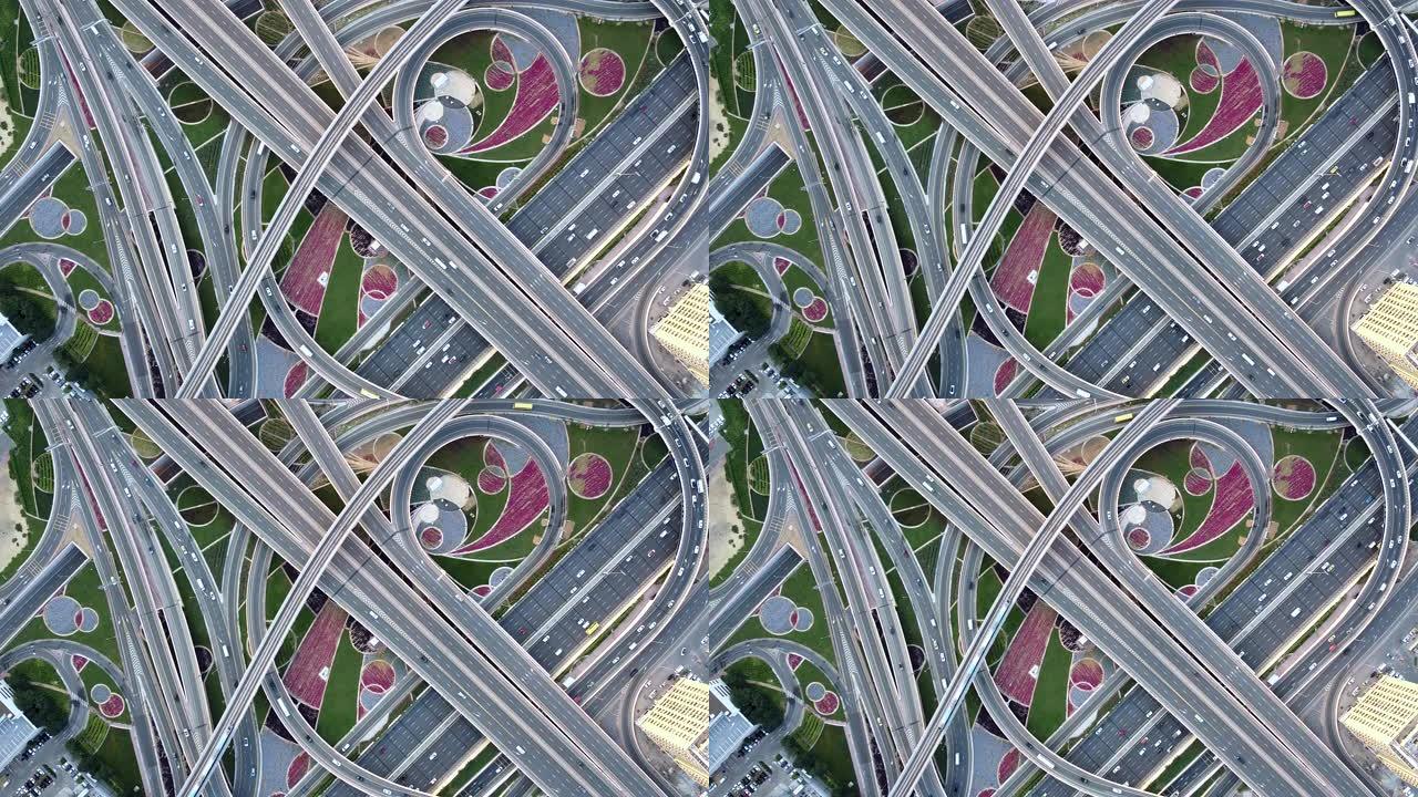 阿联酋迪拜路口的俯视图