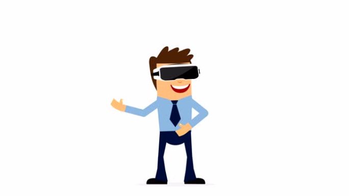 商人在VR眼镜，卡通人物VR概念。