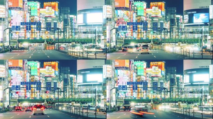 日本东京新宿夜间交通繁忙