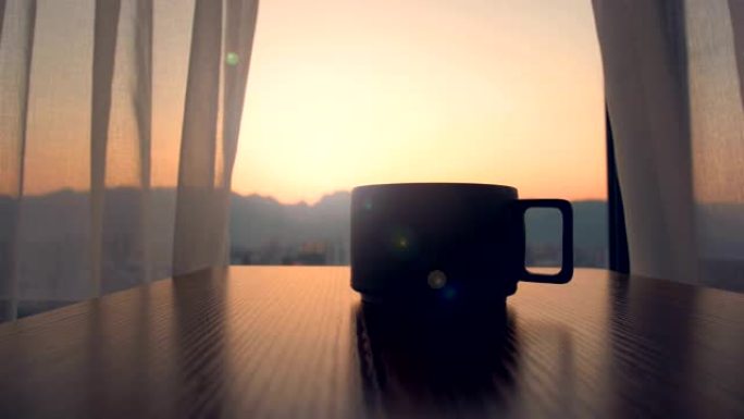 一杯咖啡或带日落的茶