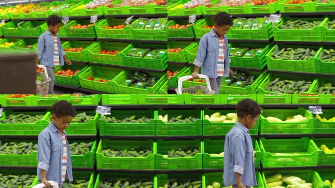 小男孩在超市购物