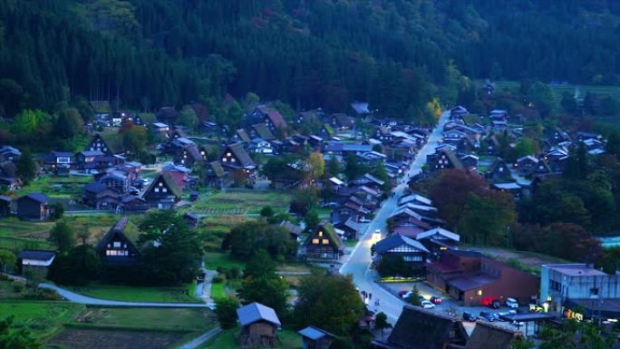 4K.时间流逝在日本岐阜，石川县和富山县附近的山村是白川县的传统茅草屋