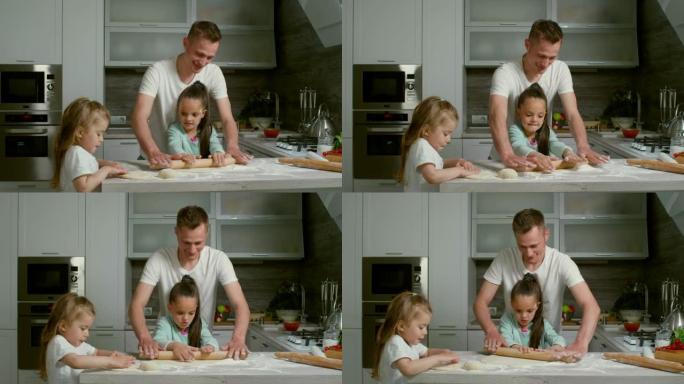 父亲和女儿一起做面团