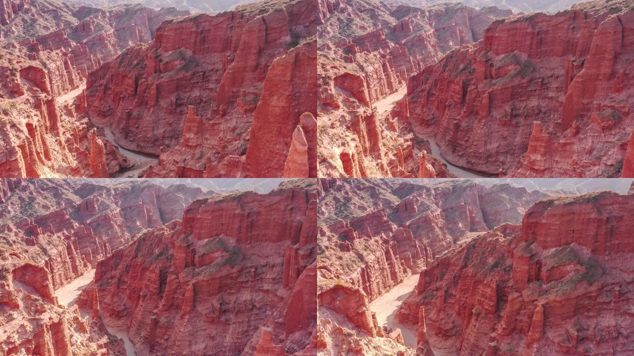 新疆鸟瞰图飞跃峡谷无人机视角航拍