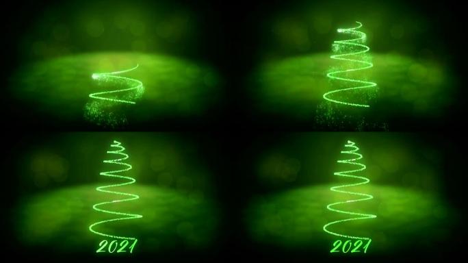 绿色的2021和圣诞树