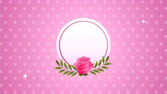 美丽的粉色玫瑰花圆形框架动画