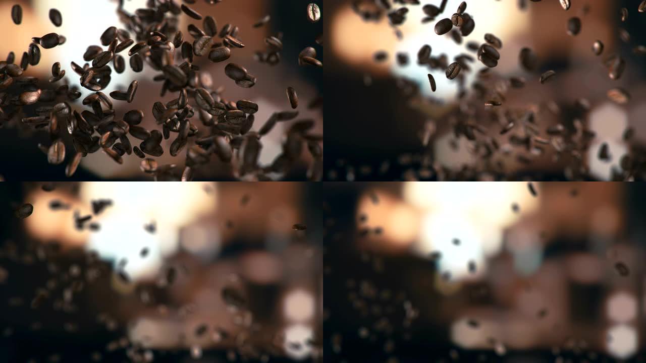 烤咖啡豆掉落咖啡广告片咖啡豆烘焙精品豆