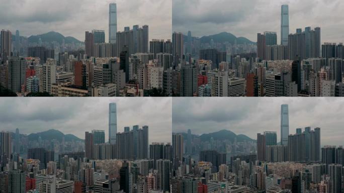 航拍影像，香港中区在阴天