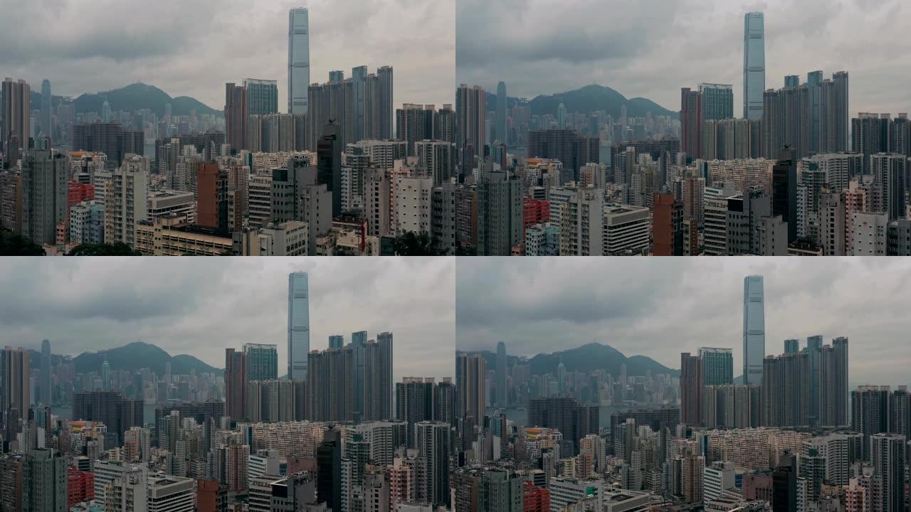 航拍影像，香港中区在阴天