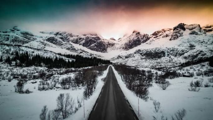 北极冬季景观中的公路飞行