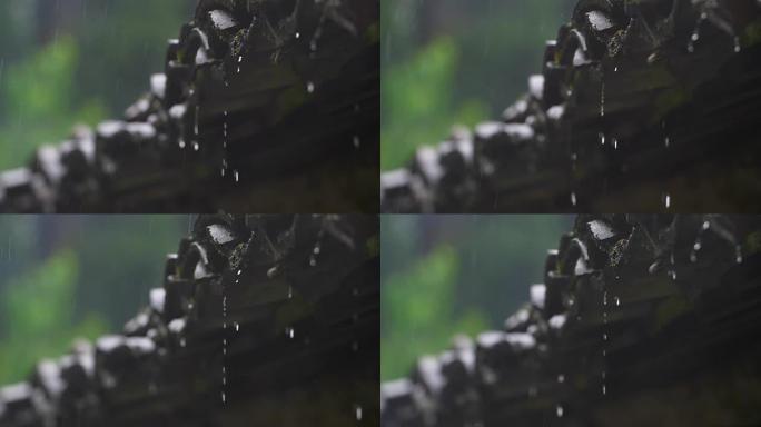 雨落在屋顶上中国风屋檐下雨