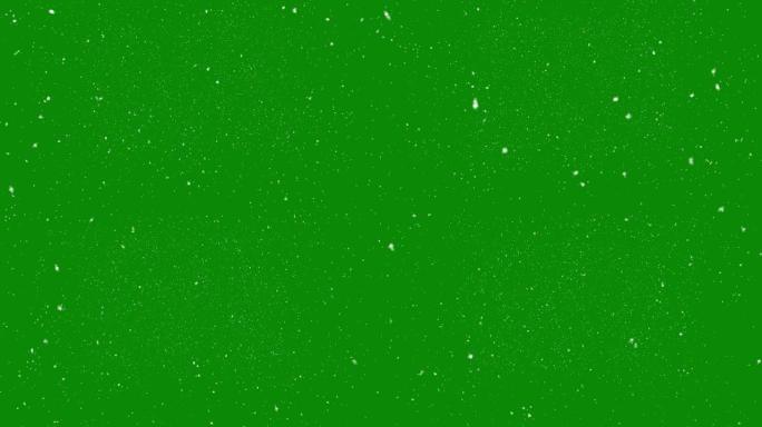 Snow孤立的色度键，在4k的grenn屏幕背景上落下逼真的动画，用于合成。慢动作，大小雪花，阿尔法