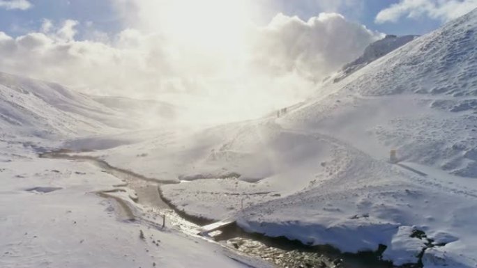 WS风景秀丽的雪景阳光明媚的雪山，冰岛