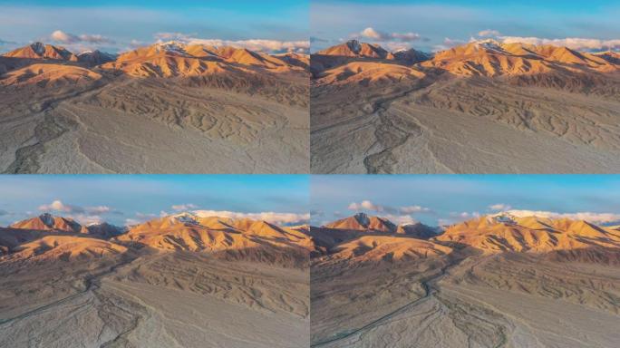 新疆鸟瞰图沙漠地貌落日余晖太阳光线