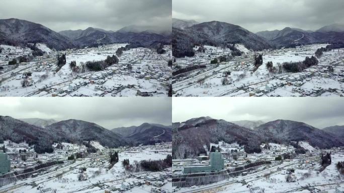 日本长野山内冬季雪的鸟瞰图