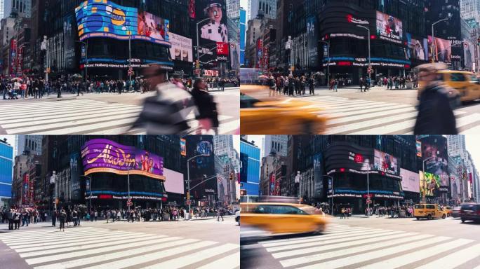 4k人群匿名游客步行和参观美国纽约时代广场地区的时间流逝
