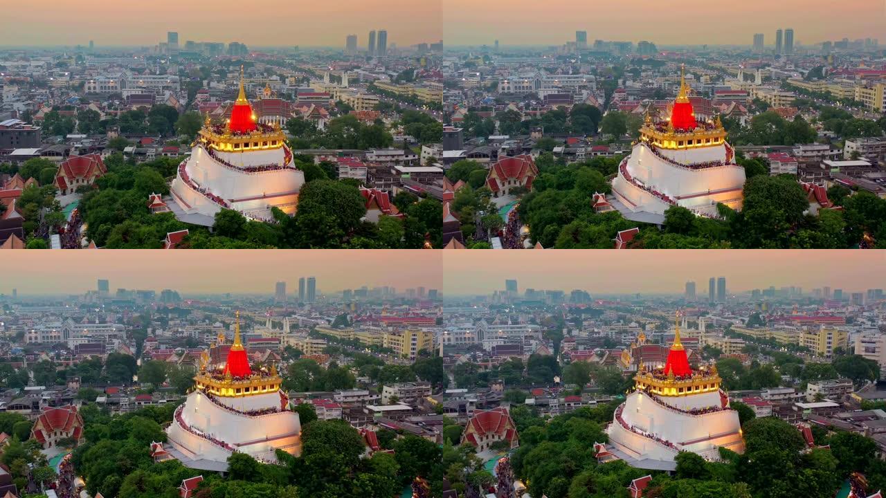 曼谷的Wat Saket(Phukhao Thong) 无人机的鸟瞰图-金山寺