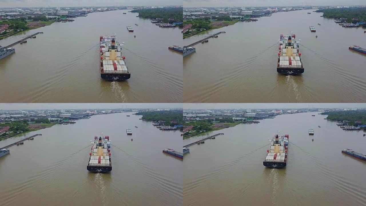 东南亚物流运输船坞集装箱船进出口航拍