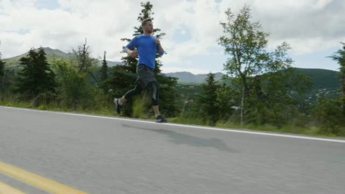 男子在乡村公路上奔跑