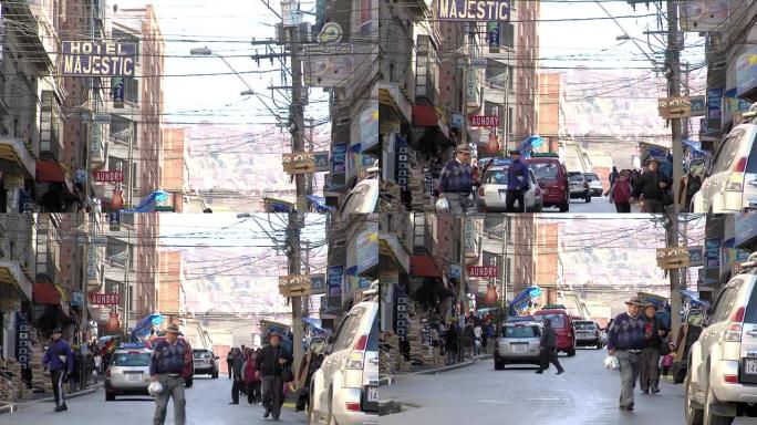 在南美洲玻利维亚首都拉巴斯的一条街道上运动。潘开枪。