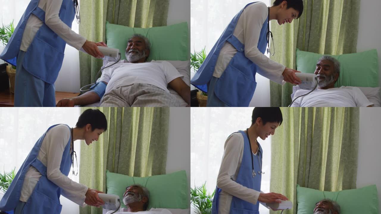 护士在养老院帮助一位老人